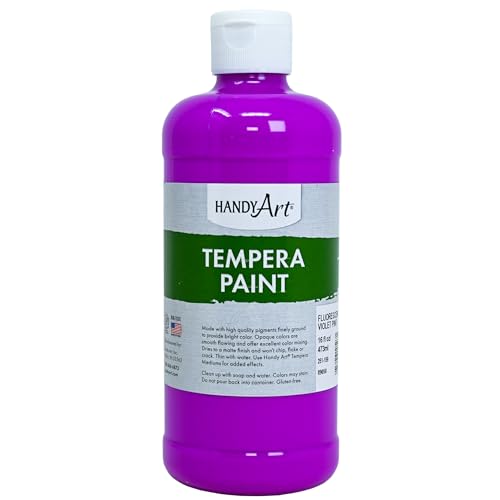 Handy Art Premium Tempera Paint, Neon Fluorescent Violet, 16 oz Pint Bottle | Matte Finish, High Quality Pigments with Superior Opacity, Smooth & Bright Mixable Colors, Safe & Non-Toxic, Made in USA - color: Fluorescent Violet, size: 16 Fl Oz