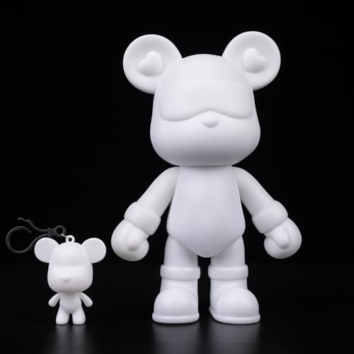 DIY Fluid Bear + Keychain Painting Set, Teddy Bear Figure for Creative Fluid Art and Home Decoration (9 Inch, Blank Mold) - size: 9 Inch