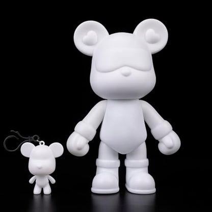 DIY Fluid Bear + Keychain Painting Set, Teddy Bear Figure for Creative Fluid Art and Home Decoration (9 Inch, Blank Mold) - size: 9 Inch