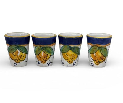 Hand Painted Italian Ceramic Limoncello Glasses - Set of 4 Lemon Shot Cups, Artisan Cordial Glasses, Made in Italy