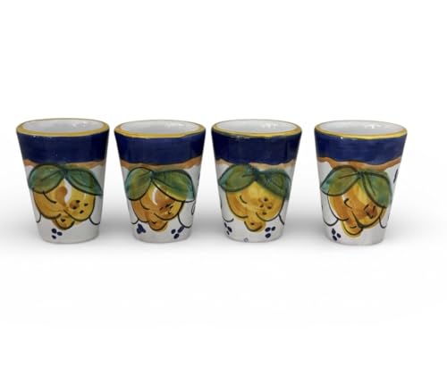 Hand Painted Italian Ceramic Limoncello Glasses - Set of 4 Lemon Shot Cups, Artisan Cordial Glasses, Made in Italy