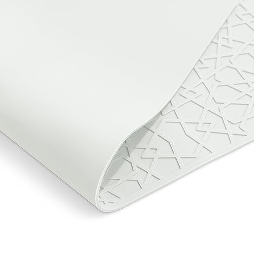 Modern Silicone Placemat Set of 2- Table Protector for Dining Room Table, Kitchen, Craft Mat- Non-Toxic, Anti-Slip, Dishwasher Safe, BPA Free, Heat Resistant - (White) - color: White