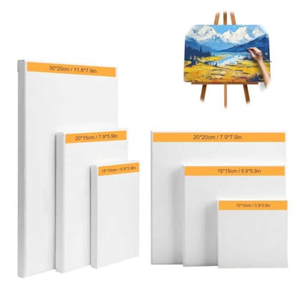 6-Piece Canvas Set for Painting – 11.8x7.9”, 7.9x5.9”, 5.9x3.9”, 7.9x7.9”, 5.9x5.9”, 3.9x3.9” Stretched Canvas Panels – White Artist Canvas Boards for Oil, Acrylic & Craft Painting (Model A) - size: Model A