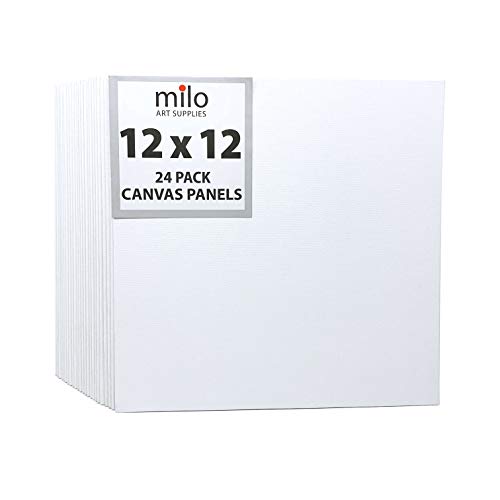 milo Canvas Panel Boards for Painting | 12x12 inches | 24 Pack of Flat Canvas Panels, Primed & Ready to Paint Art Supplies for Acrylic, Oil, Mixed Wet Media, & Pouring, Bulk Painting Party Pack - size: 12"x12" Pack of 24