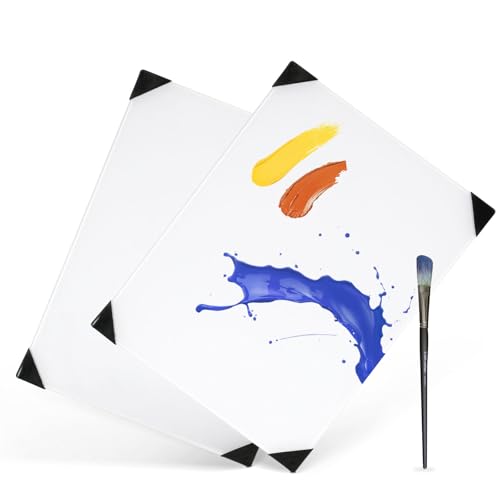 Glass Palette for Oil Painting, 12 x 9 Inches, Ultra White, Easy to Clean | Paint Mixing Palette for Acrylic, Gouache, Watercolor, Ink, Painting Supplies for Artists, Adults, 2 Packs - color: 2pcs-white, size: 12" x 9" x 0.2"