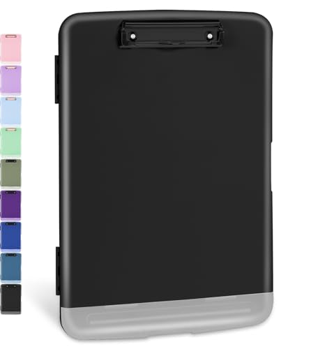 Sooez Clipboards with Storage, High Capacity Clip Boards 8.5x11 with Pen Holder, Heavy Duty Plastic Paper Organization Folder Cases, Letter / A4 Size for Nurse Teachers, School & Office Supplies - color: Black With Black Clip