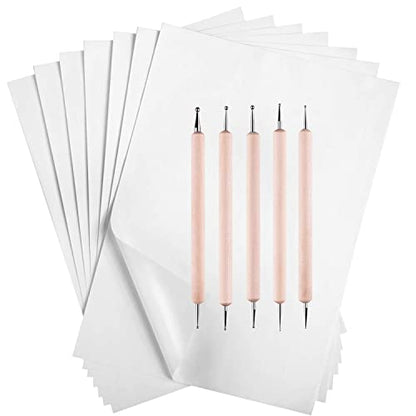 50 Sheets Carbon Paper Graphite Paper White Carbon Transfer (8.5 x 11.5 inch) Tracing Papers with 5 PCS Embossing Styluses Dotting Tools for Wood Paper Canvas Craft - color: White-50