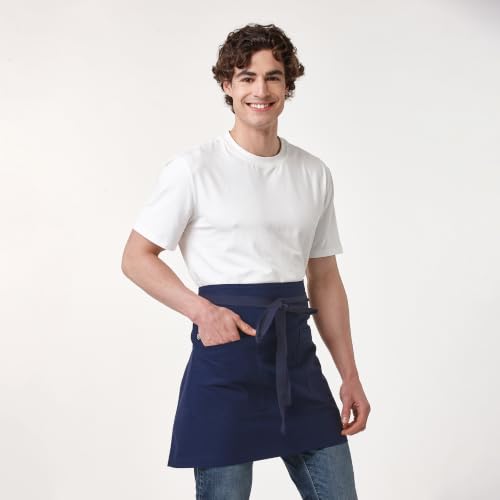 Unisex Waist Apron with Pockets Waiter Bar Half Bistro Apron 4251BY - color: Navy, size: 1 Pack