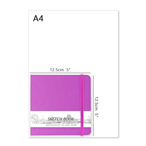5" x 5" Hardcover Sketch Book,Small Mixed Media Sketch Pad,58 Sheets 150GSM Acid-Free Artist Drawing Paper,Travel Journal Blank Notebook for Adults Painting,Illustration,Art Supplies.Rose Purple - color: 150gsm PU-light-rose purple