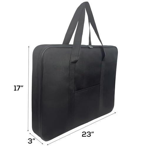JJRING Art Portfolio Case, Wire Framed Nylon Portfolio Tote, Art Storage Bag in 23 Inches by 17 Inches, Great Carrying Bag for Artworks, Posters, Drawings, Prints(Black) - size: 23 Inches by 17 Inches