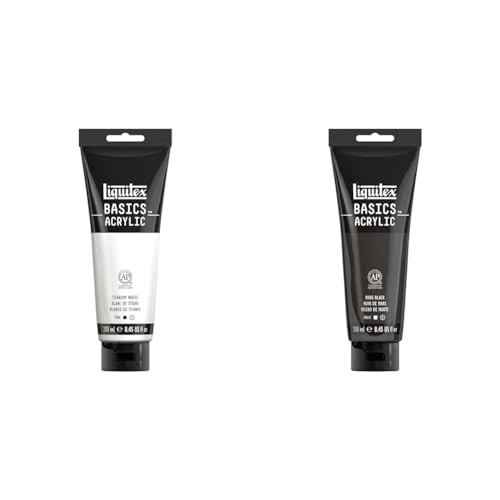 Liquitex BASICS Acrylic Paint, 250ml (8.5-oz) Tube, Titanium White BASICS Acrylic Paint, 250ml (8.5-oz) Tube, Mars Black