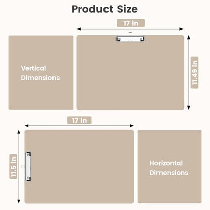 Extra Large 11x17 Clipboards, Landscape and Vertical Layout 2 Pack | Khaki Plastic Drawing Boards with Low Profile Clip. Suitable for Watercolor, Sketching, Painting. Art & Drafting Supply - color: Khaki