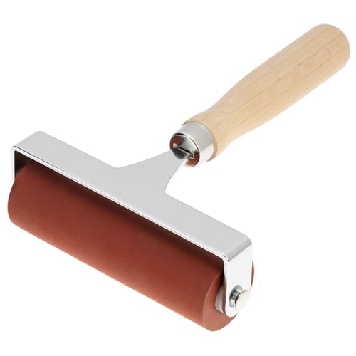 QWORK Soft Rubber Brayer, 4 Inch Soft Natural Latex Roller with Precision Finish, Steel Frame, Ideal for Linoleum, Soft Block, or Woodcut Printing