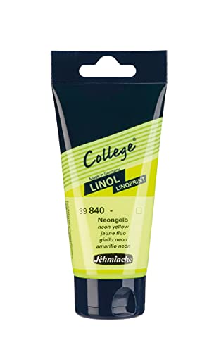 Schmincke - College Linol, Artists' Lino colors, Neon yellow in 75 ml tube, 39840013, low-odour water-based lino printing ink, lightfast, even print - color: Neon Yellow, size: 2.54 Fl Oz (Pack of 1)