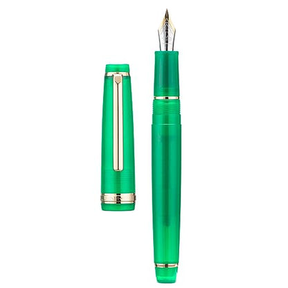 Jinhao 82 Acrylic Fountain Pen, Iridium Medium Nib with Ink Converter, Transparent Jungle Green Classic Design Smooth Writing Pen (Gold Trim) - color: Jungle Green Clear (Gold Trim), style: Medium (0.7 mm)