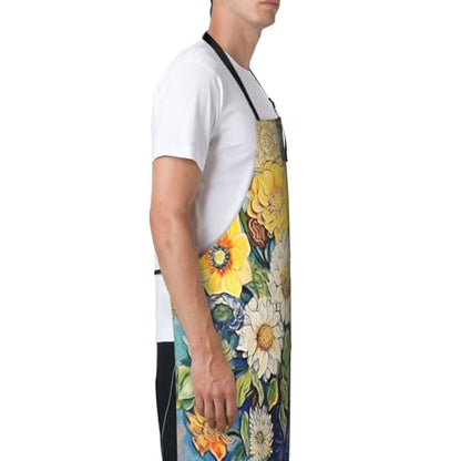 Prancing Brown Horse Heavy Duty Waterproof Apron with Pockets for AdultsResistant Grilling, Gardening, Painting - color: Oil on Canvas Flowers