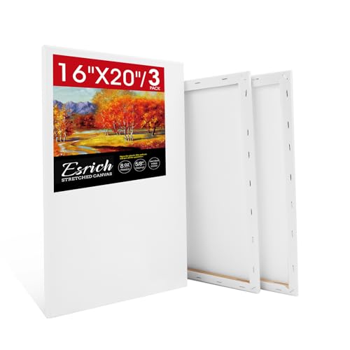 ESRICH Stretched Canvas for Painting 16x20 Inch, 3Pack Large Canvas for Painting, Triple Primed Acid-Free Cotton Blank Canvases for Oil, Acrylic, Watercolor & Gouache for Paint Parties, Art Classes - size: 3Pack-16x20 Canvas