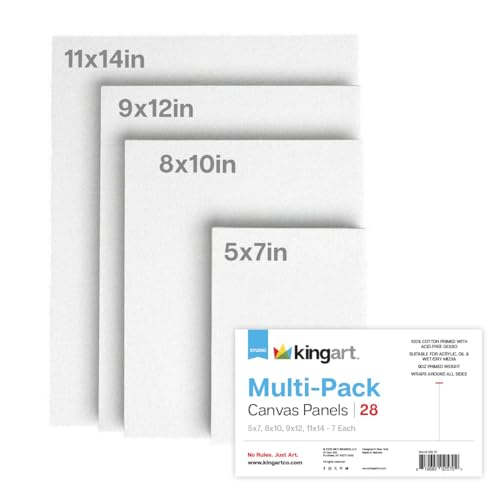 KINGART White Canvas Panel Set – Large Rectangle Assortment, 28-Pack – 100% Cotton, Triple Gesso Primed Artist Boards for Acrylic, Oil, Sketching, & Mixed Media Painting - color: White, size: Large Rectangle