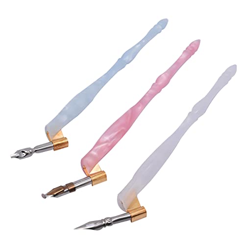 Calligraphy Oblique Dip Pen Holder Set, Resin Pen Handle with 30 Stainless Steel Pen Nib Manga Pen Kit for English Calligraphy Drawing Comic, Blue - color: Blue