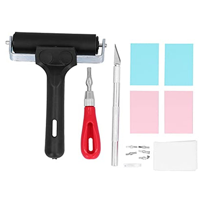 SUNGOOYUE Rubber Stamp Carving Kit PVC Printmaking Set with 4 Rubber Blocks 6 Blades Iron Roller and Vegetable Parchment for DIY Handmade Stamps Artists Beginners