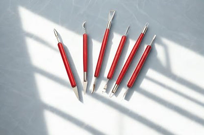 6 Pcs Pottery & Clay Sculpting Tools, Double-Sided Wooden Handle Clay Tool Set for Beginner & Professionals, Pottery and Polymer Clay Tools for Carving, Shaping, Smoothing and Detailing - color: Wooden-6Pcs