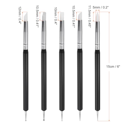 HARFINGTON 5 Pcs Silicone Clay Sculpting Tool Double-Ended Rubber Tip Metal Ball Silicon Shaper Pens Modeling Stylus Dotting Tool for DIY Handicraft Sculpture Pottery Painting, Black - color: Black