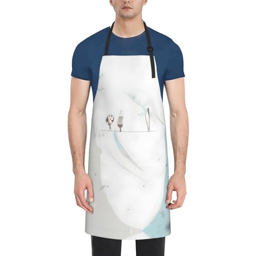 Round watercolor painting Heavy Duty Waterproof Apron with Pockets for AdultsResistant Grilling, Gardening, Painting - color: Blue and White Art