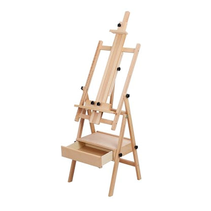 YOXIER Easel for Painting,Art Easel,H Frame Easel Multi-Function Studio Easel Solid Beech,All Media Adjustable Beech Wood Studio Easel,Movable and Tilting Flat Available, Holds Canvas Art up to 54" W