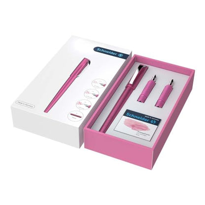 Schneider Callissima Calligraphy Fountain Pen Gift Set: Metallic Pink, 1.1 mm, 1.5 mm, 1.8 mm Interchangeable Tips + Pack of 6 Rose Ink Cartridges (143809)