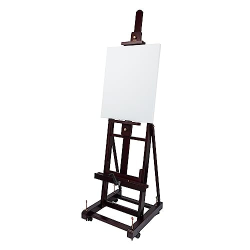 SoHo Urban Artist Pro Table Easel - Wooden Easel with Mahogany Finish, Adjustable Height to 100", Holds Canvases Up to 64", Tabletop Easels for Painting with Crank System and Casters