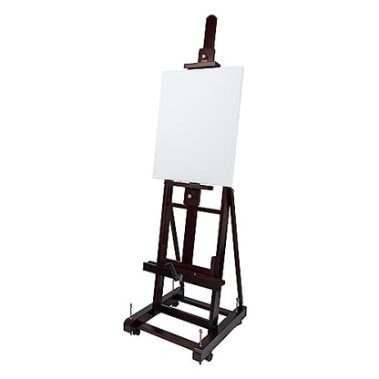 SoHo Urban Artist Pro Table Easel - Wooden Easel with Mahogany Finish, Adjustable Height to 100", Holds Canvases Up to 64", Tabletop Easels for Painting with Crank System and Casters