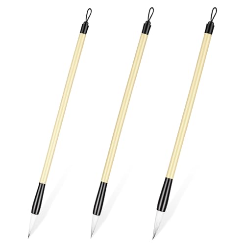 3 Pack Chinese Calligraphy Set 3 Sizes Chinese Calligraphy Brush Traditional Wooden Watercolor Ink Pens Chinese-Writing Brushes for Beginner Writing Painting Watercolor Art Tools