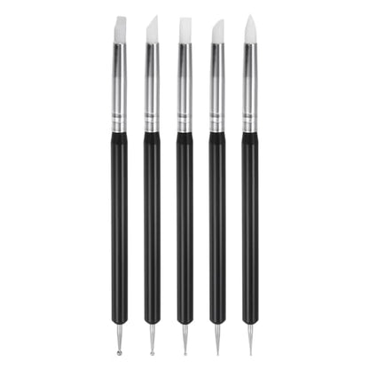HARFINGTON 5 Pcs Silicone Clay Sculpting Tool Double-Ended Rubber Tip Metal Ball Silicon Shaper Pens Modeling Stylus Dotting Tool for DIY Handicraft Sculpture Pottery Painting, Black - color: Black