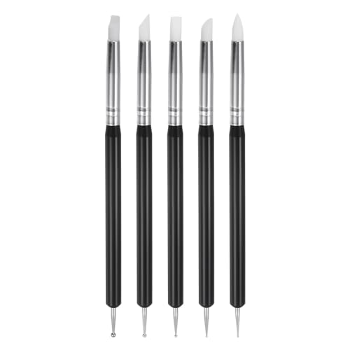 HARFINGTON 5 Pcs Silicone Clay Sculpting Tool Double-Ended Rubber Tip Metal Ball Silicon Shaper Pens Modeling Stylus Dotting Tool for DIY Handicraft Sculpture Pottery Painting, Black - color: Black