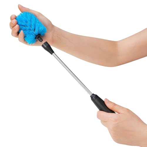 MOSOLAN Stainless Steel Bottle Brush with Replaceable Head, 2 Pack Long Handle Scrubbing Brush for Water Bottles, Glasswares, Mugs, Flasks, Tumblers, Vases, and Kitchen Sink, Blue, 13 in - 15 in - color: Blue, size: 13-15 Inch (Pack of 2)