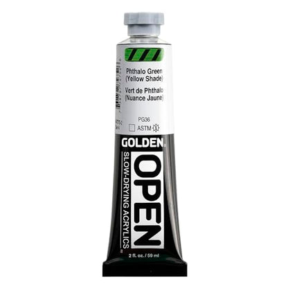 GOLDEN OPEN Slow-Drying Acrylics, Phthalo Green/Y.S., 2 fl oz. tube, Professional Acrylic Paint, Transparent - color: Phthalo Green /Y.S., size: 2 Fl Oz (Pack of 1)