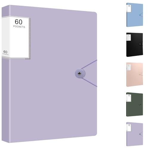 Art Portfolio Presentation Binder with Plastic Sleeves, 60 Pocket Display Book Presentation Folders for Artwork Document Organizer - color: Purple