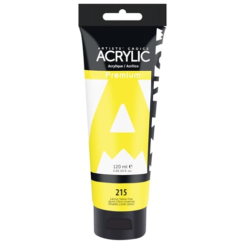 AUREUO Lemon Yellow Hue Acrylic Paint, 4 Fl Oz / 120ml Single Tube, Rich Pigment Art Craft Paints for Canvas, Rocks, Wood, Ceramic, Fabric - Art Supplies for Beginners, Professionals, Artists - color: Lemon Yellow Hue, size: 4 Fl Oz (Pack of 1)