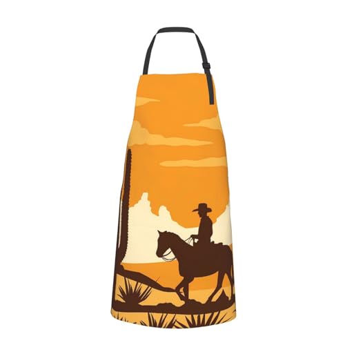 KKdskkds Tribal Boho Geometric Multi-Purpose Adjustable Waterproof Apron With Pocket For Men Women - color: Sunset Western Cowboy Silhouette in Desert