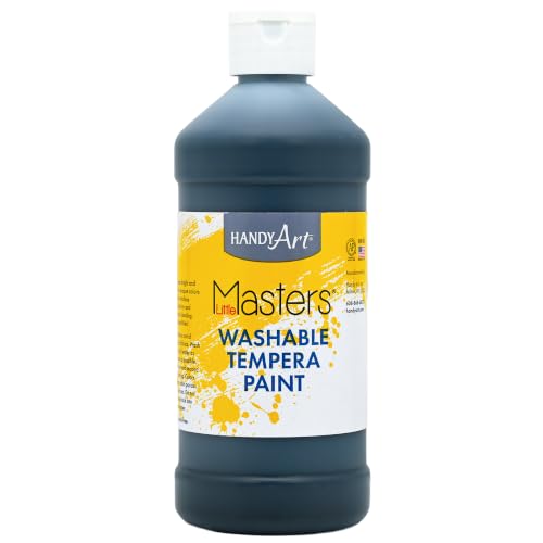 Handy Art Little Masters Washable Tempera Paint, Black, 16 oz Bottle | Bright & Mixable, High Opacity, Washable Colors for Classroom, Students, Kids, Young Artists, Safe & Non-Toxic, Made in USA - color: Black, size: 16 Fl Oz (Pack of 1)