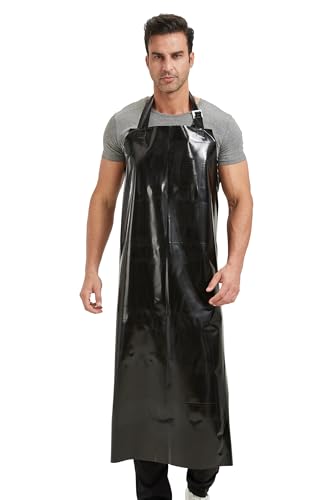 Nanxson TPU Waterproof Apron Lightweight Work Apron with Adjustable Buckle | Liquid Resistant,Neck buckle design,Easy to clean,Unisex,Butcher Apron for Dishwashing Grooming,Halloween - color: Black