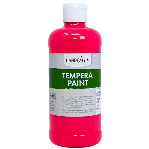 Handy Art Premium Tempera Paint, Neon Fluorescent Magenta, 16 oz Bottle | Matte Finish, High Quality Pigments with Superior Opacity, Smooth & Bright Mixable Colors, Safe & Non-Toxic, Made in USA - color: Fluorescent Magenta, size: 16 Fl Oz