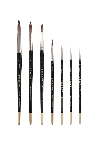 New York Central Oasis Synthetic Brush - Round, Set of 7 - Handmade in Germany, Professional Watercolor Brushes with Ergonomic Handle, Soft, Absorbent Bristles for Artists - size: Round set of 7