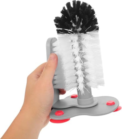 360° Glass Cup Cleaning Brush, Water Bottle Cleaning Glass Washer Cup Sink Washer Brush with Suction Base Bristle Brushfor Sink, Flexible Bristles Double Sided Glass Cup Cleaning Brush (Black+White)