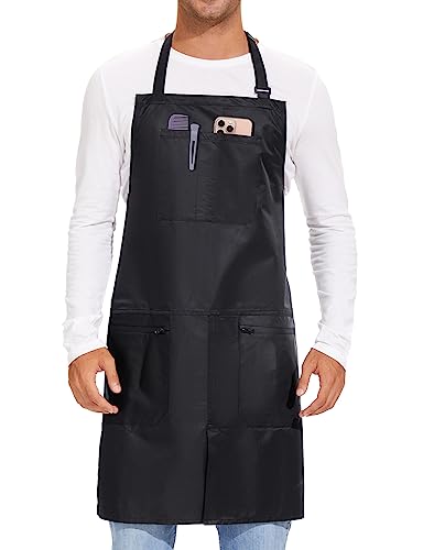 izzycka Barber Apron,Hair Stylist Apron with Zipper Pockets - Salon Aprons Pu Waterproof Protective Coated - Bleach Proof hair cutting apron for Women/Men. Cosmetologist -Dog Grooming Apron Black - color: Zipper Pockets/Black