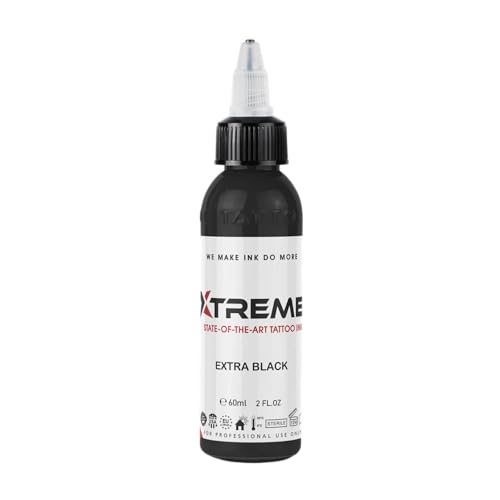 Xtreme Tattoo Ink, Versatile Medium Viscosity for Precision Tattooing, Rich Hue, Quick Healing, Acrylic-Free, Water Based and Premium Quality, Ready-to-Use Tattoo Ink (Extra Black, 2 oz) - color: Extra Black, size: 2 oz