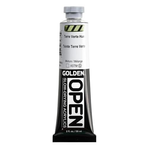 GOLDEN OPEN Slow-Drying Acrylics, Terre Verte Hue, 2 fl oz. tube, Professional Acrylic Paint, Transparent - color: Terre Verte Hue, size: 2 Fl Oz (Pack of 1)