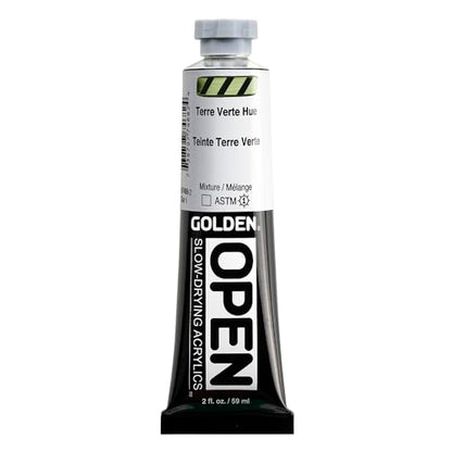 GOLDEN OPEN Slow-Drying Acrylics, Terre Verte Hue, 2 fl oz. tube, Professional Acrylic Paint, Transparent - color: Terre Verte Hue, size: 2 Fl Oz (Pack of 1)
