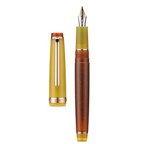 Jinhao 82 Acrylic Fountain Pen, Iridium Fine Nib with Ink Converter, Vintage Coffee Fluorescent Contrast Color Classic Design Smooth Writing Pen (Gold Trim) - color: Coffee Fluorescent, style: Fine (0.5 mm)