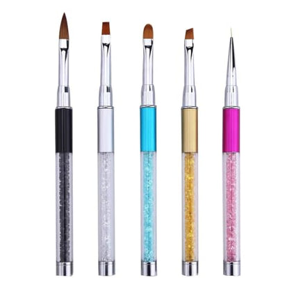 5Pcs Professional Nail Art Brush Set with Crystal Rhinestone Handle for UV Gel Acrylic Application, Nail Painting, Ombre, Liner Detail, Manicure Salon Home Use - color: 5PCS Art Brush